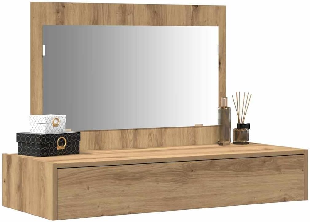 Schminktisch Braun aus Holzwerkstoff, 100x40x70 cm, mit Spiegel und Schubladen für Make-up, stilvolle Aufbewahrung im Schlafzimmer und Jugendzimmer