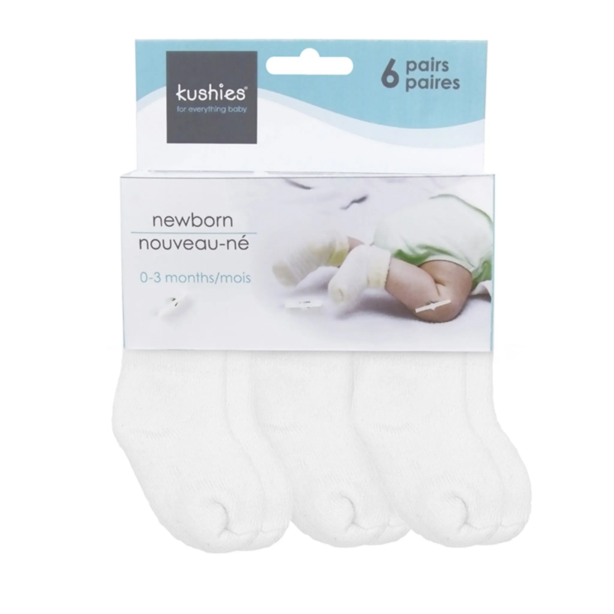 Kushies Bas Ratine Paquet de 6 Nouveau-Né - Blanc