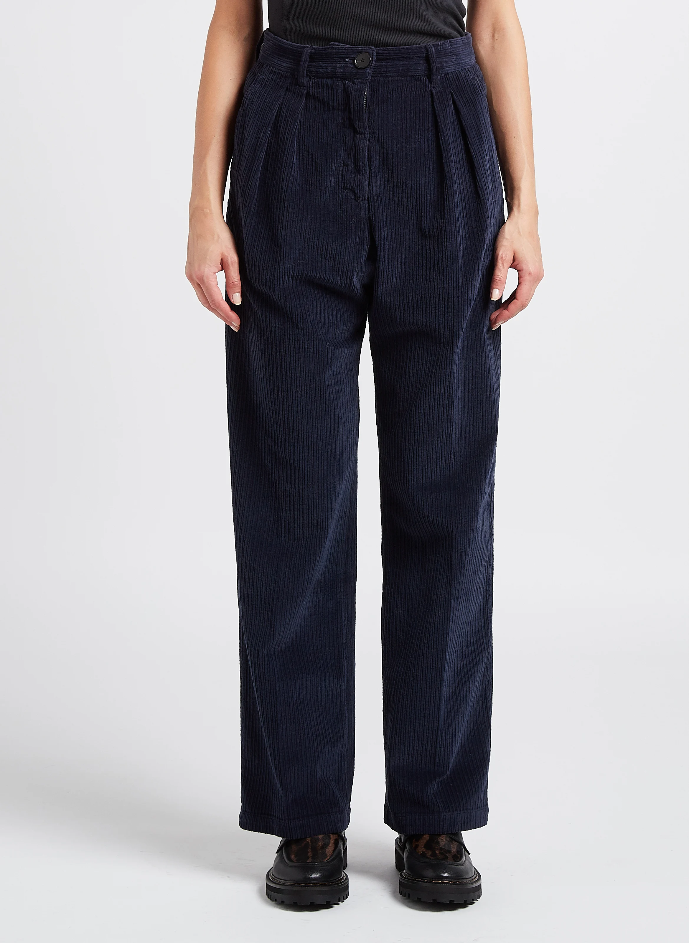PUNAT - Pantalon droit en velours de coton côtelé| Bleu