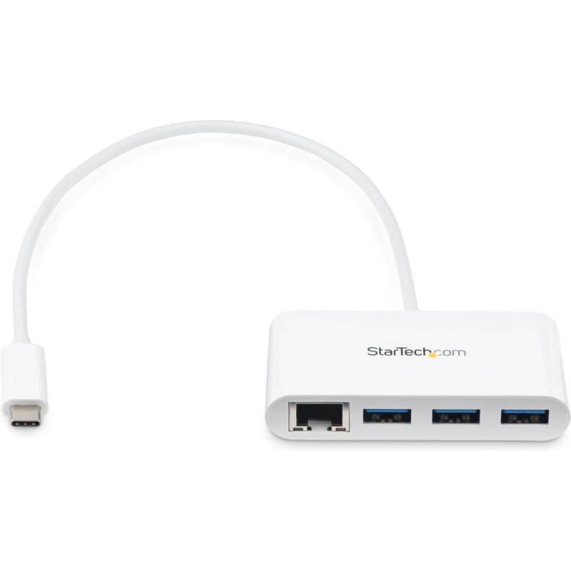 StarTech.com Hub USB-C à 3 ports avec Gigabit Ethernet - USB 3.0 (5Gbps) - USB-C vers 3x USB-A - Blanc