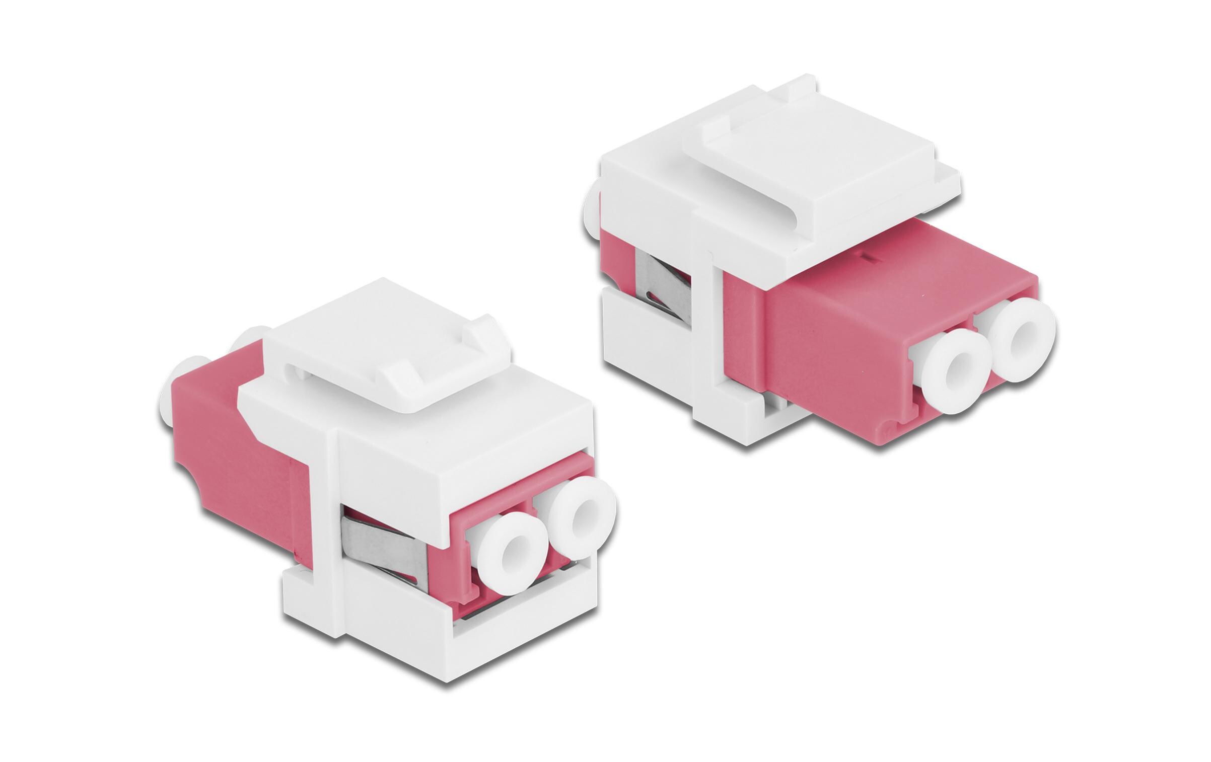 Keystone-Modul LC Buchse zu LC Buchse Violett / WeissDelock Keystone Modul LC Duplex Buchse zu LC Duplex Buchse violett / weiss