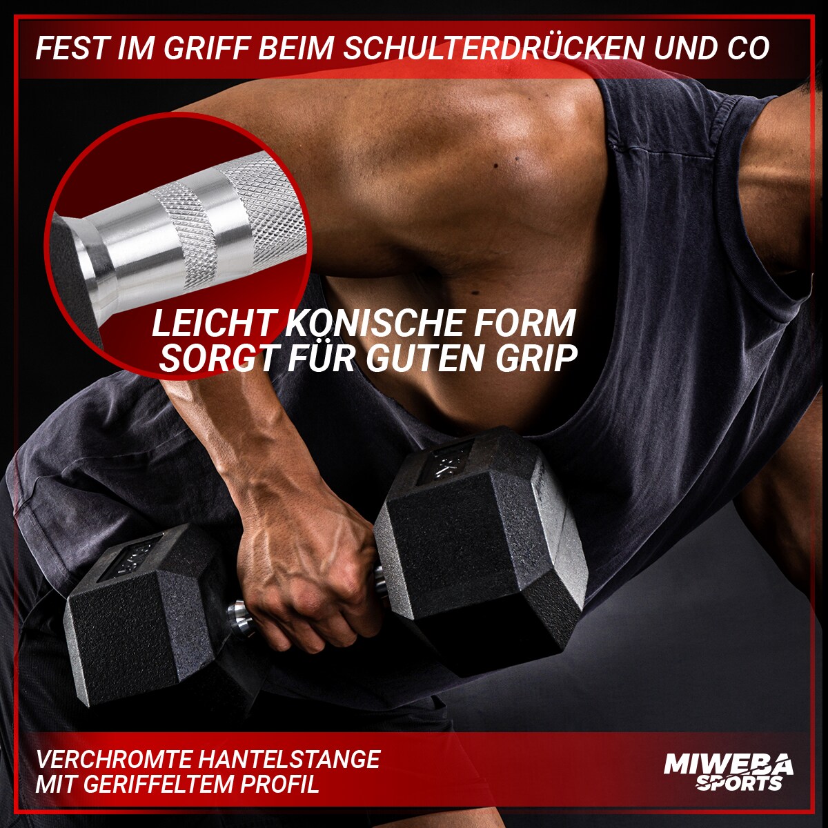 Miweba Sports Hexagon Kurzhanteln HGH100, Einzelhantel o. Kurzhantel-Set, 2,5-30 kg, Gusseisen-Kern (Hantelpaar, 5,0 kg)