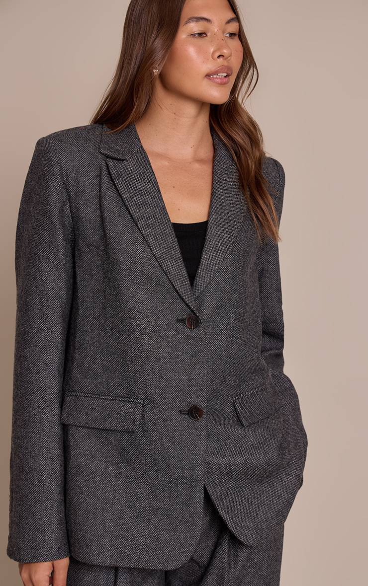 Charbon Blazer Ajusté Brossé À Motif Pied-de-poule