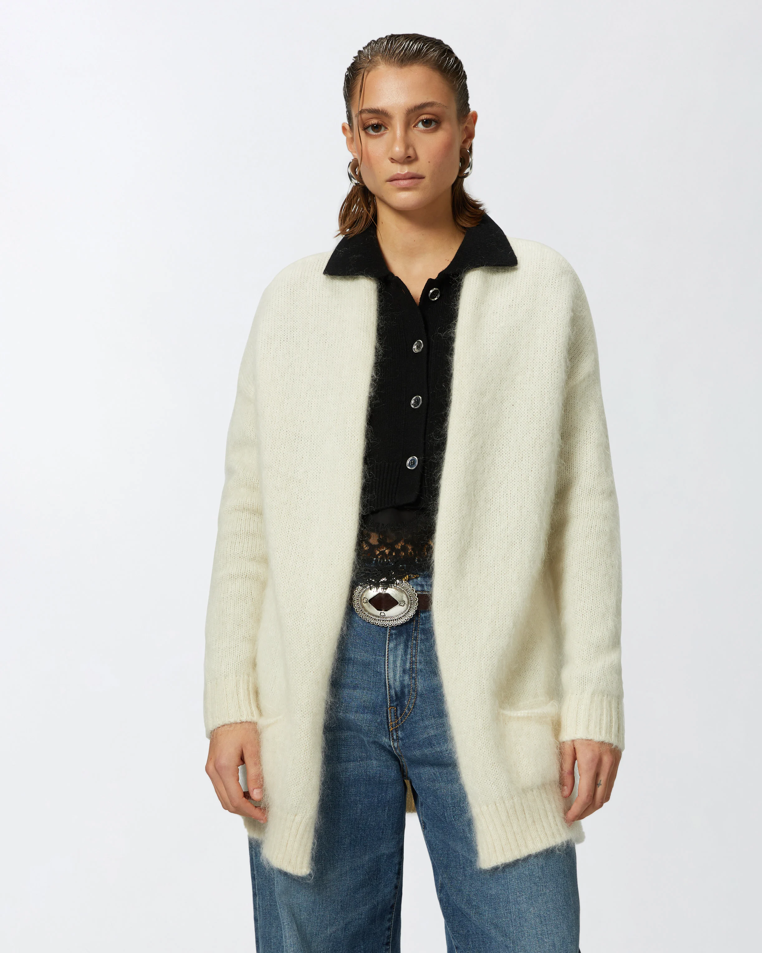 Cardigan doux et mohair avec poches | Blanc