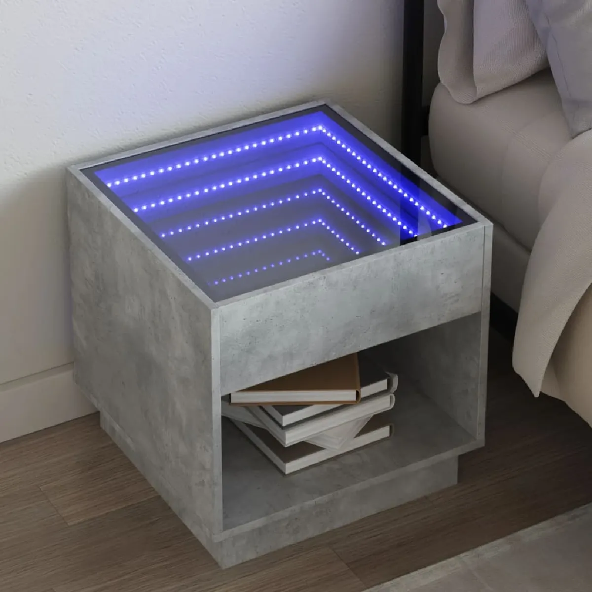 vidaXL Table de chevet LED infini - Gris béton