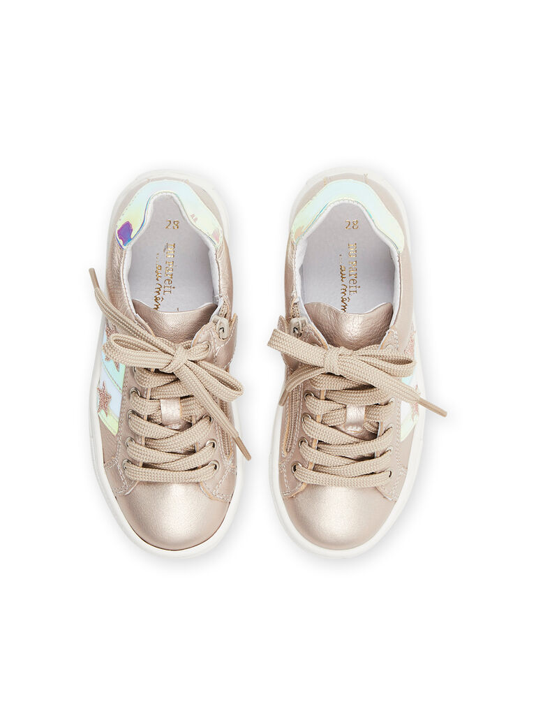 Baskets dorées en cuir avec patchs étoile et bandes fantaisie