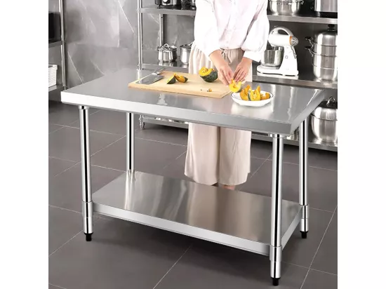 Table de Travail Cuisine en Acier Inoxydable 61 x 92 x 90 cm, Plan de Travail Cuisine avec 2 Étagère, Charge 250 kg, Extérieur/Intérieur pour Cuisine, Restaurant, Jardin, Hôtel