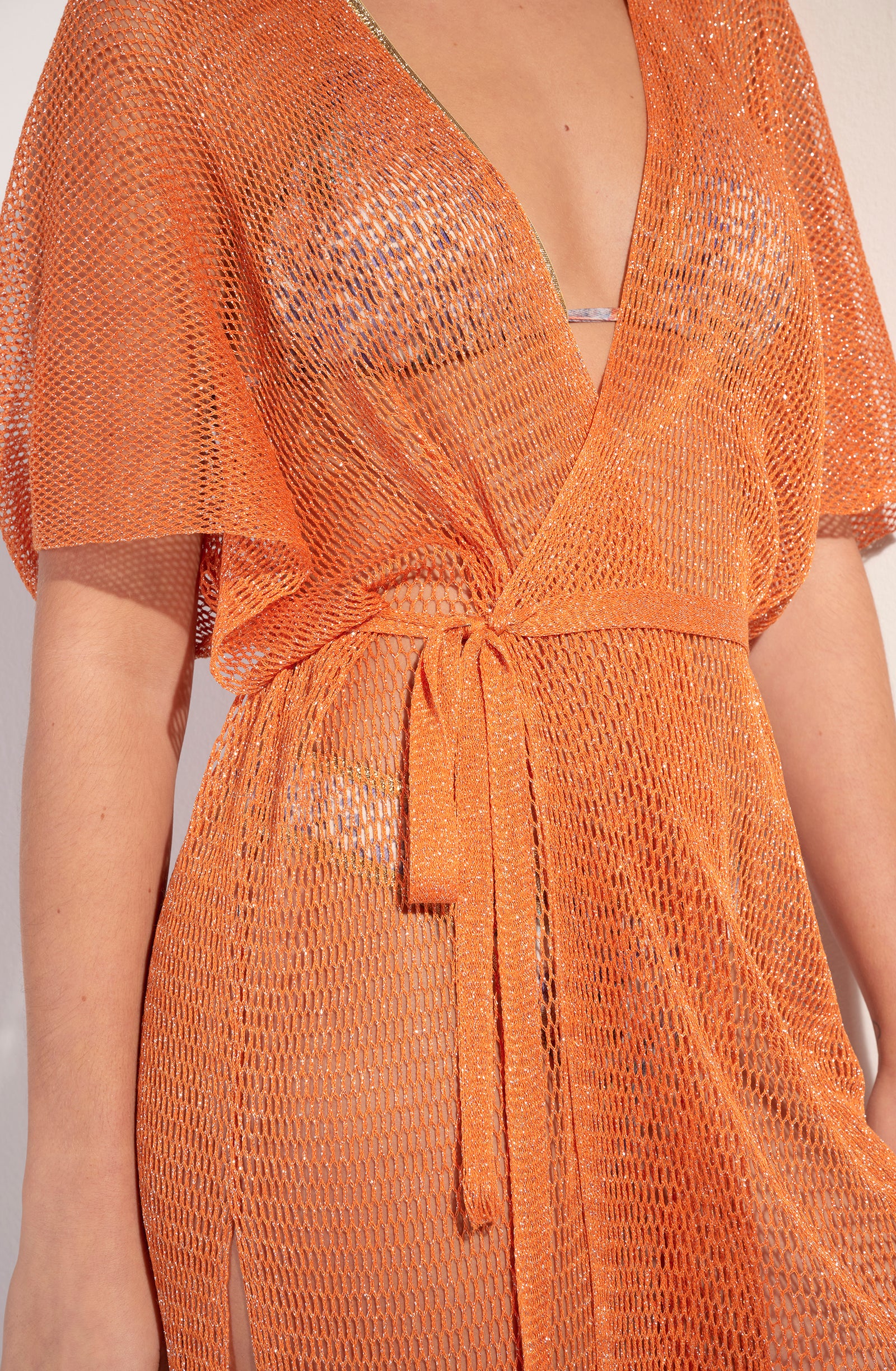 vita Veste kimono courte à franges orange Orange