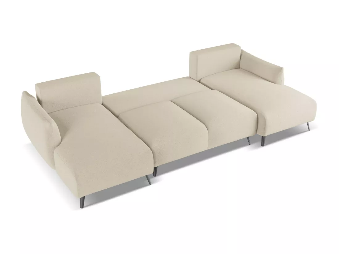 Canapé d'angle panoramique convertible en tissu chenille - beige foncé - MALIE