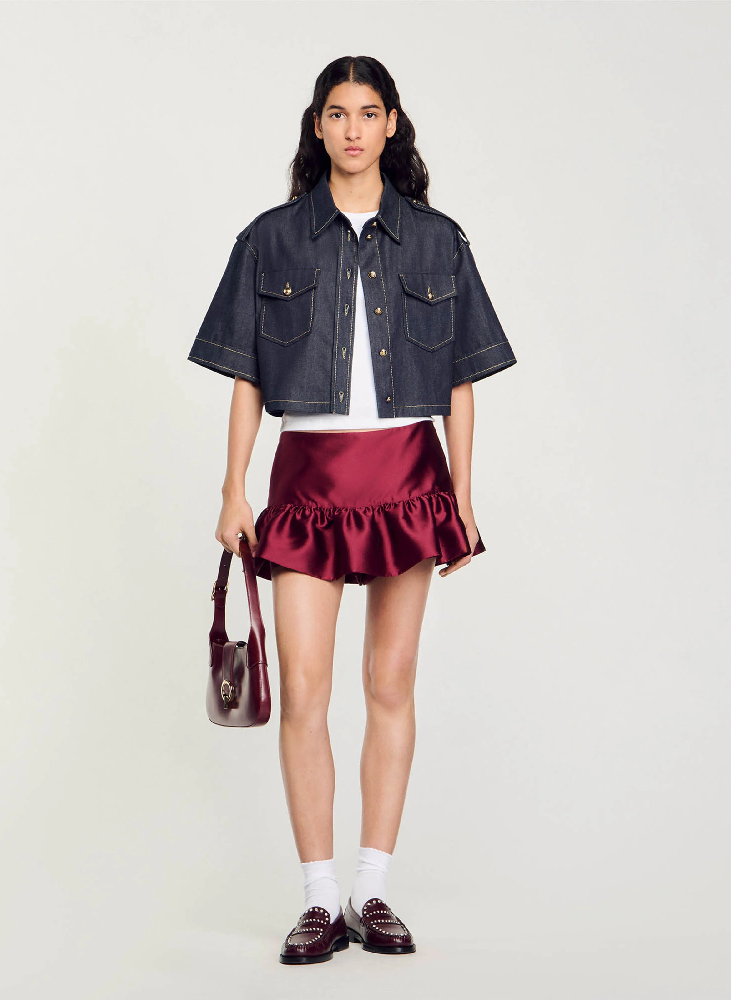 Jupe short satinée| Rouge