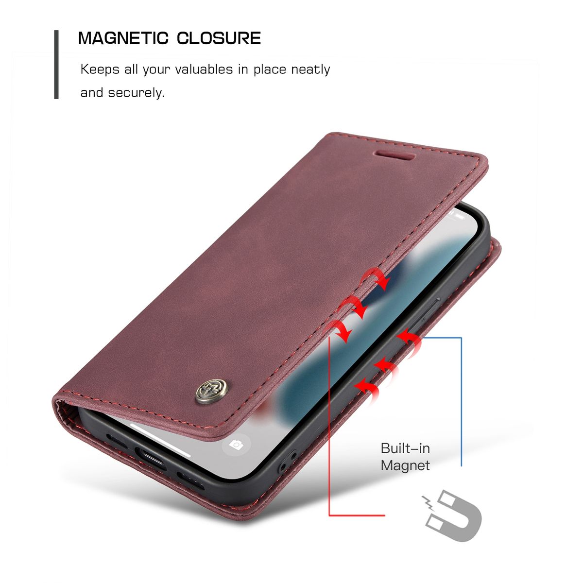 Hülle Handy Schutz für Apple iPhone 13 mini Case Flip Cover Tasche Etuis Rot Neu