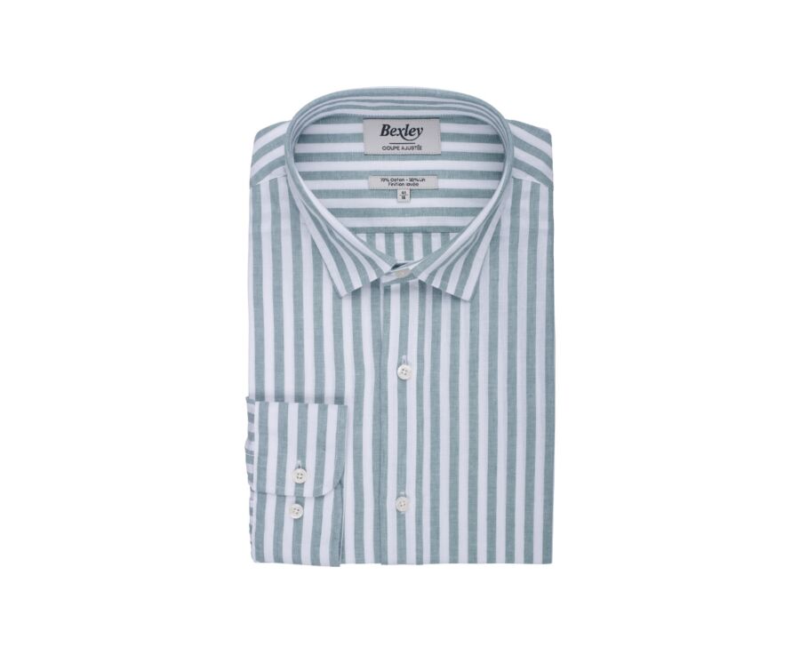 Chemise coton lin rayée Verte et Blanche - SIMONIN