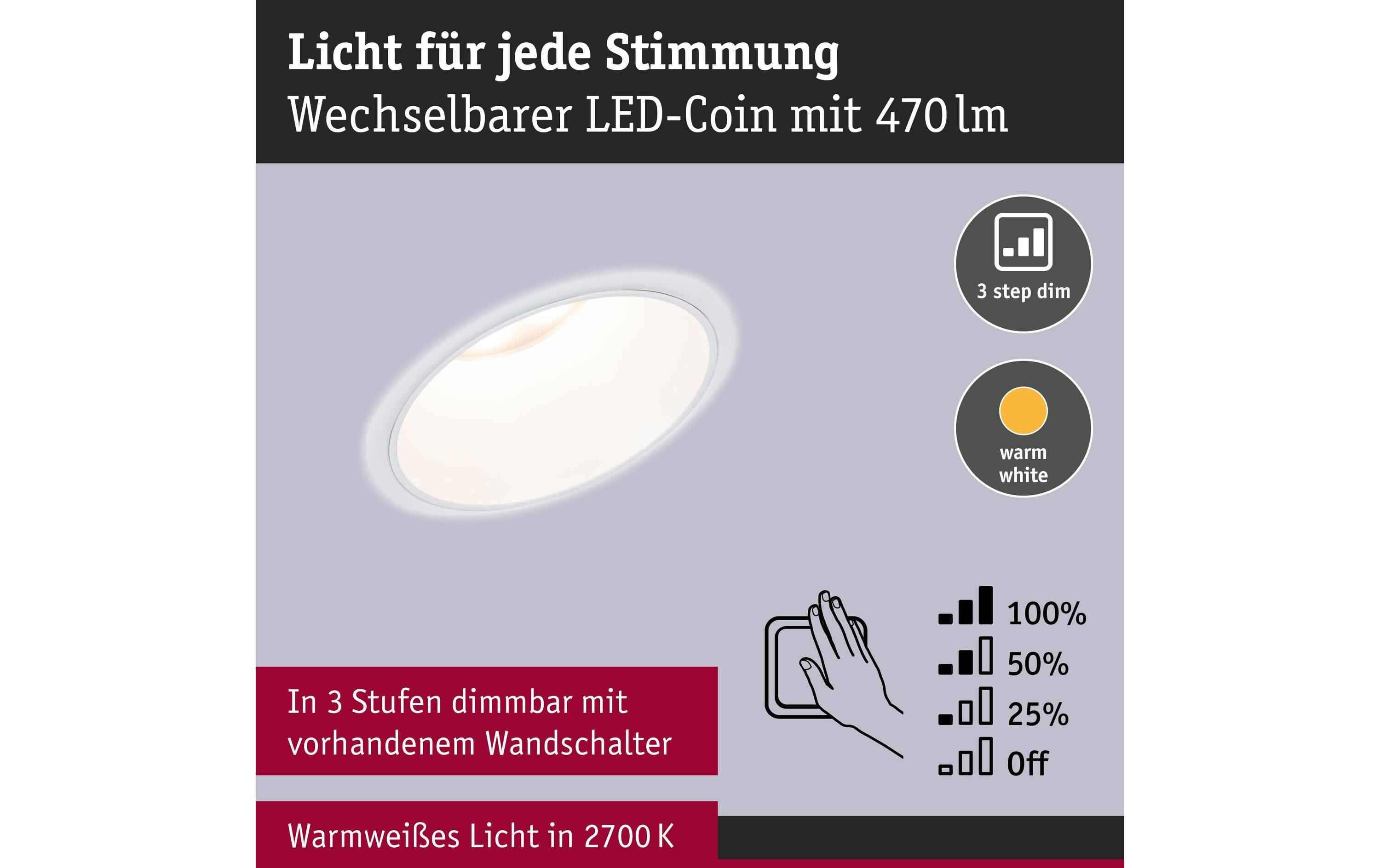 Einbauleuchte LED Cole Coin 3er-Set WeissDimmbare Einbauleuchte