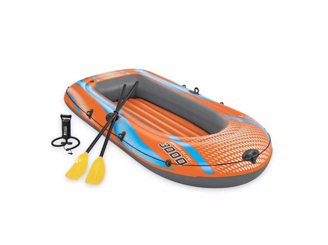 Bateau Gonflable pour 2 Adultes et 1 Enfant Bestway Kondor Elite 3000 Raft 246x122x45 cm avec 2 Rames et Gonfleur à Pied Inclus