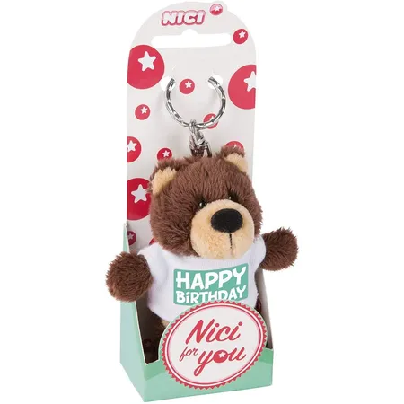 NICI Schlüsselanhänger Bär mit T-Shirt Happy Birthday, 10 cm