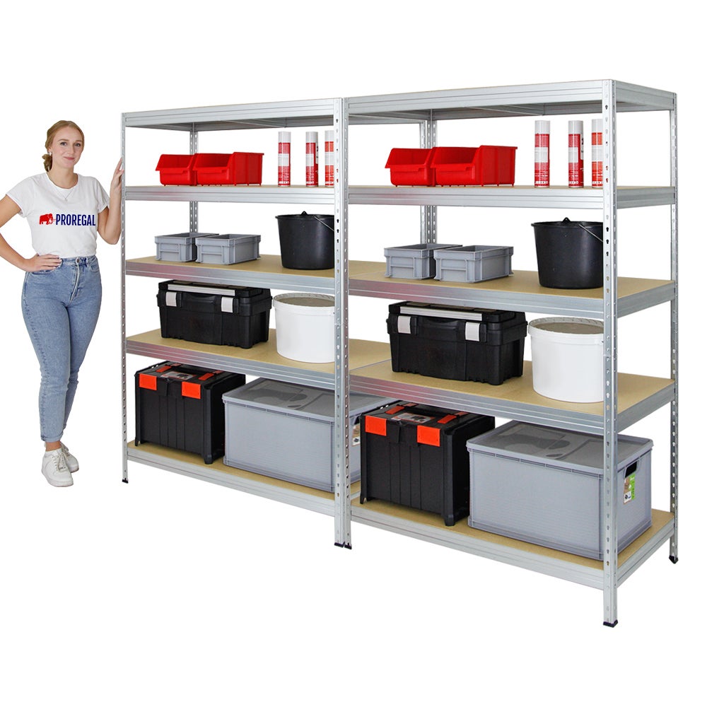 PROREGAL Mega Deal 2x Heavy-Duty Stellingkast Klinknagel HxBxD 180 x 120 x 60 cm Plankbelasting 250 kg Gegalvaniseerd