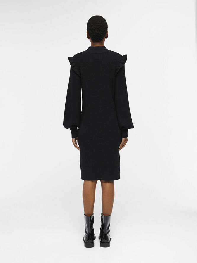 Object OBJMALENA L/S RUFFLE KNIT DRESS NOO Black