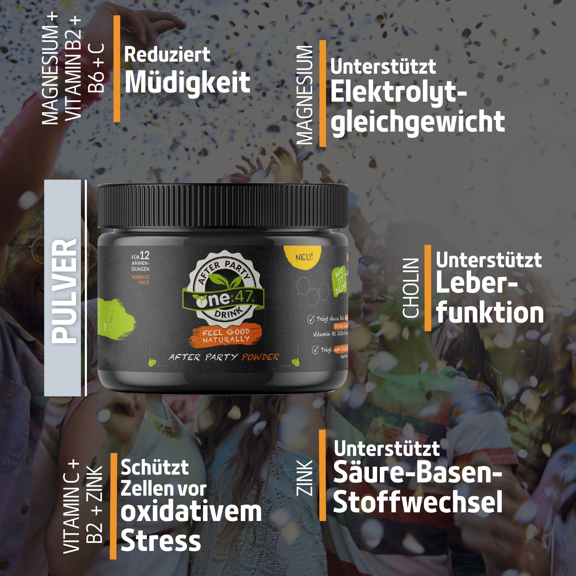 one:47® After Party Pulverdose mit Elektrolyten und Vitaminen