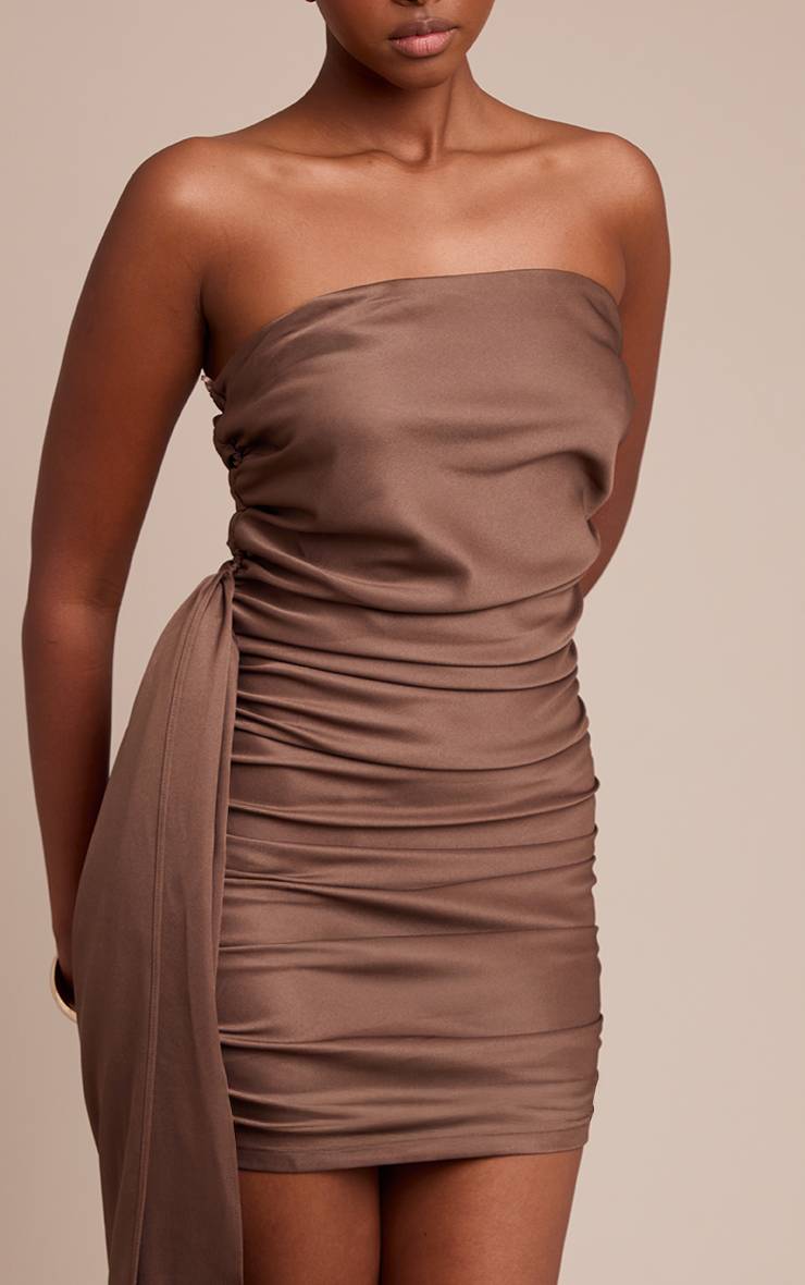 Champignon Robe Courte Drapée Froncée À Bandeau En Tissu Tissé