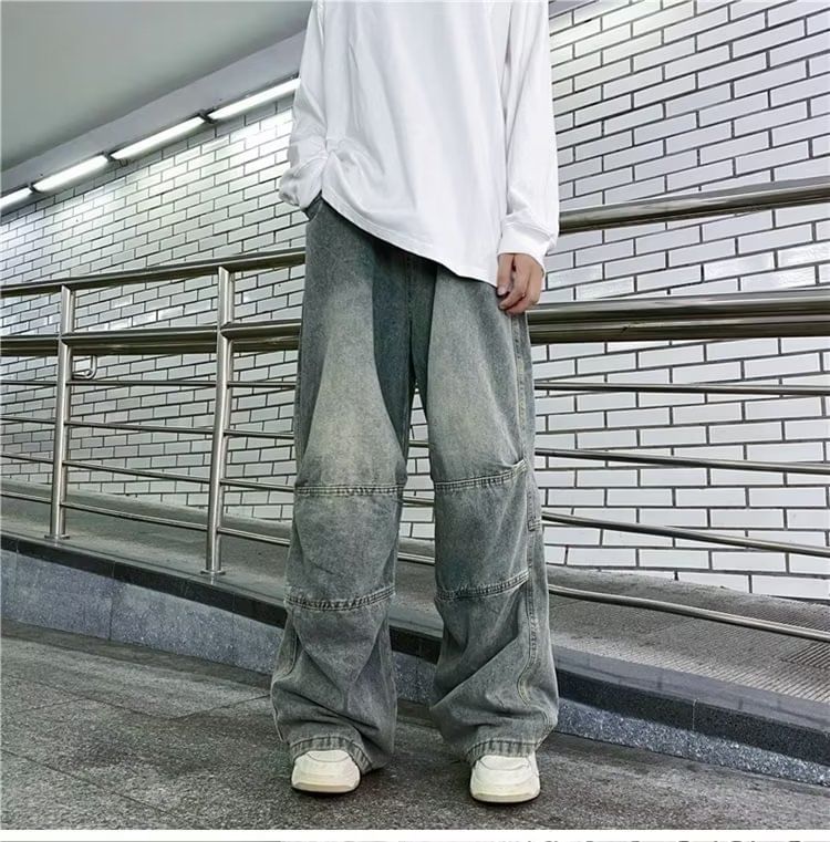 Kenning - Mid Rise Washed Wide Leg Jeans