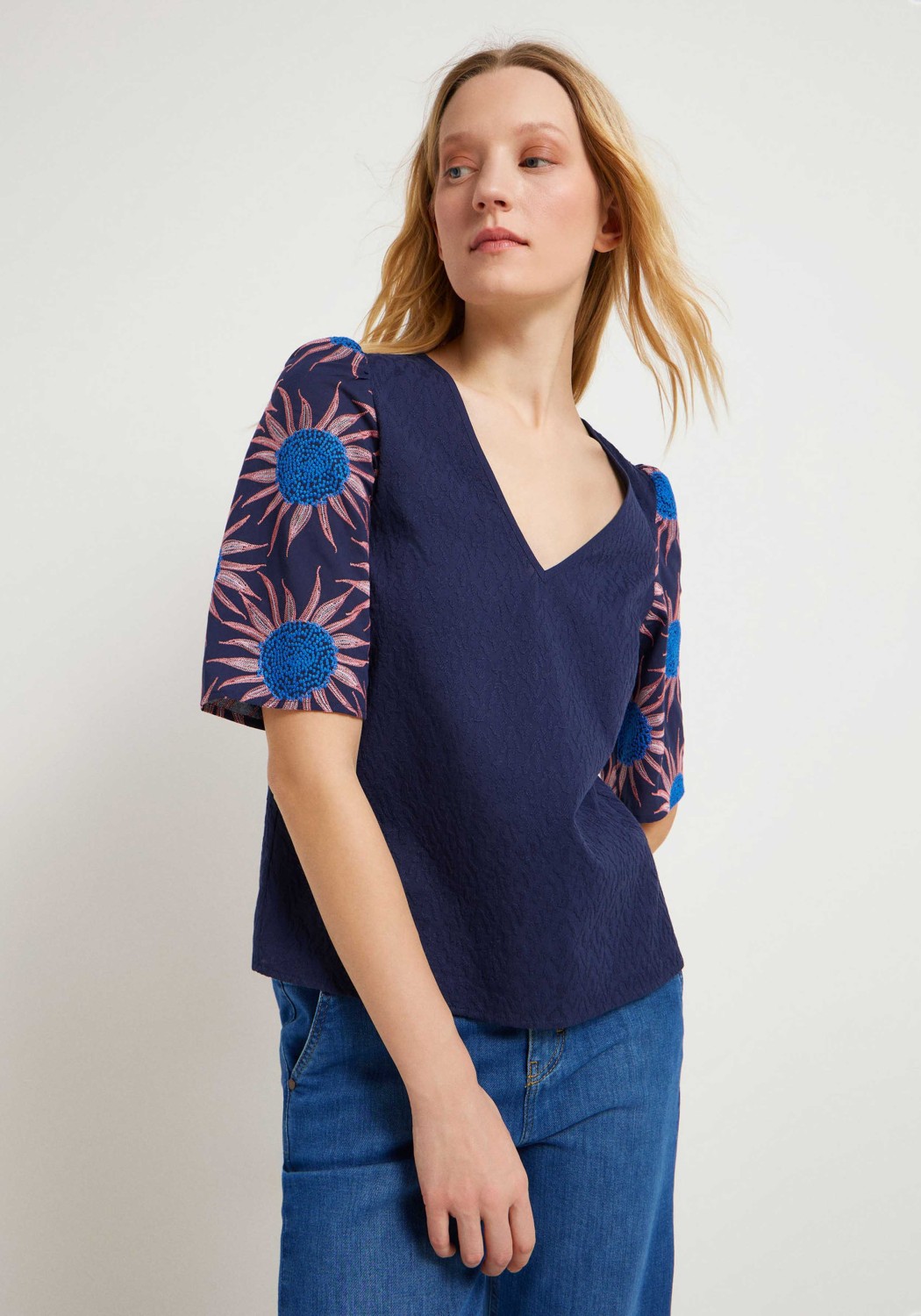 Lanius Bluse mit Stickerei Night Blue