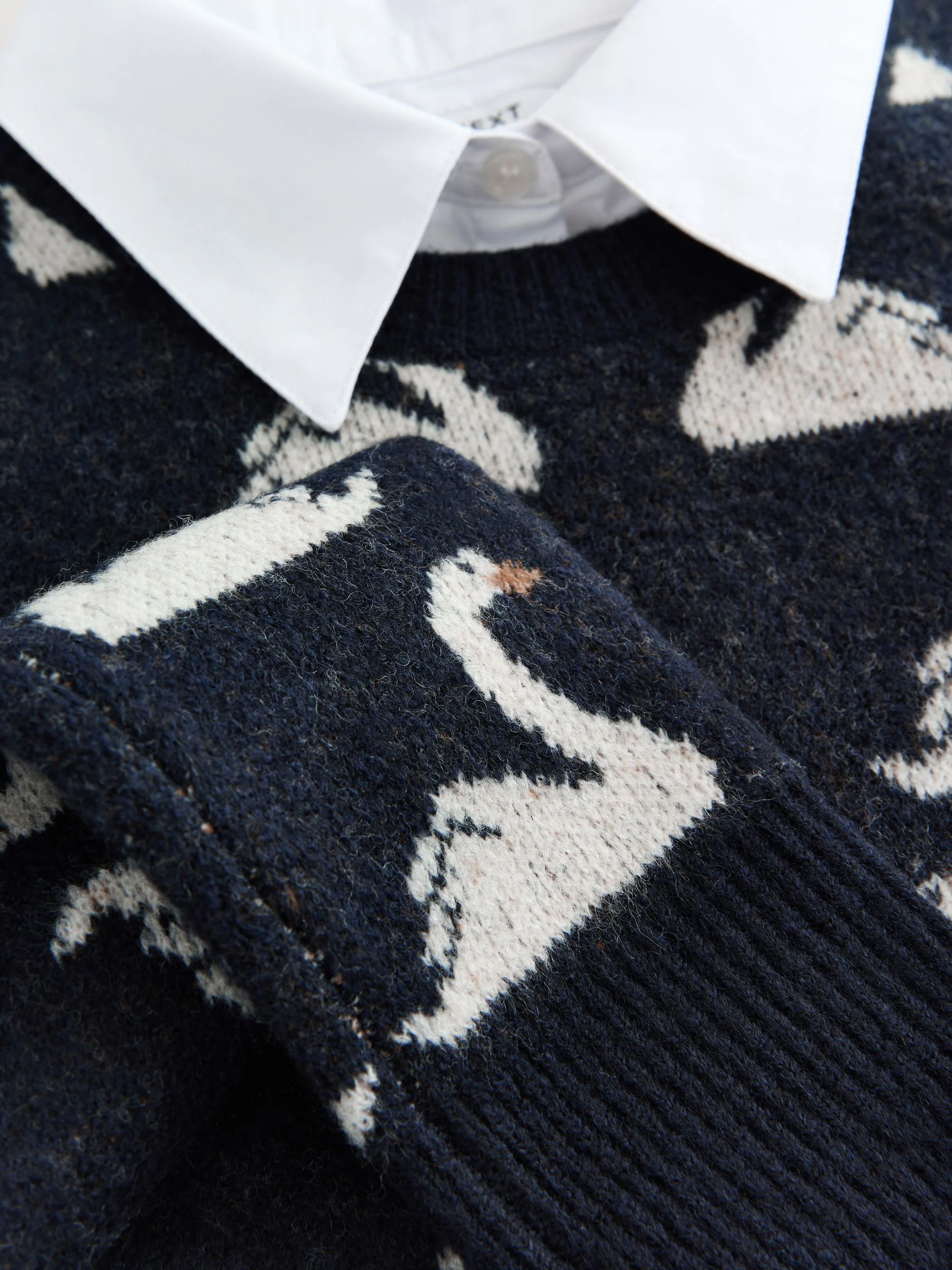 Marineblauw/Wit Swan - Trui met kraaglaag en wol