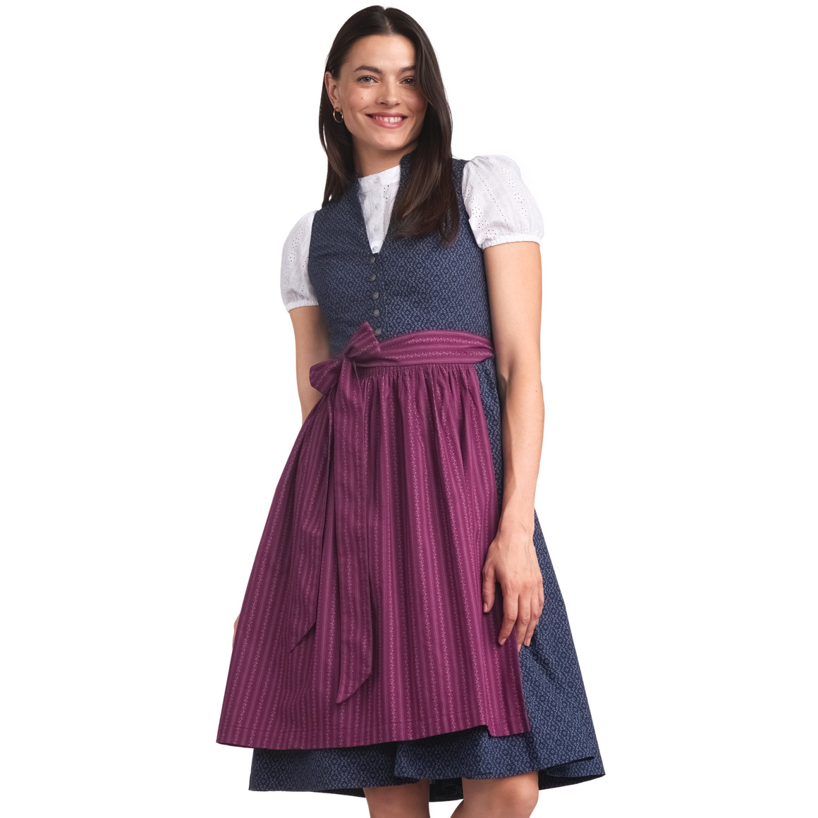 Gina Benotti Damen Dirndl mit Allover-Muster navy / bordeauxrot