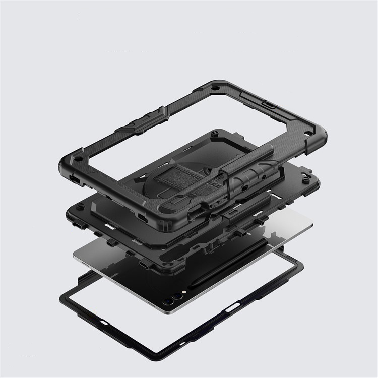 Samsung Galaxy Tab S9 FE  Plus Hybrid Outdoor Case Hülle Handschlaufe   Schultergurt - Schwarz