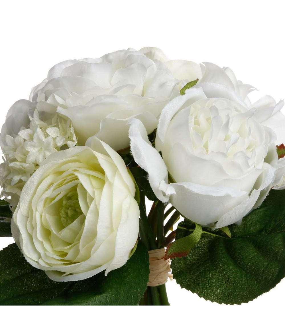Bouquet composé fleurs artificielles blanches d. 28 x h. 30 cm