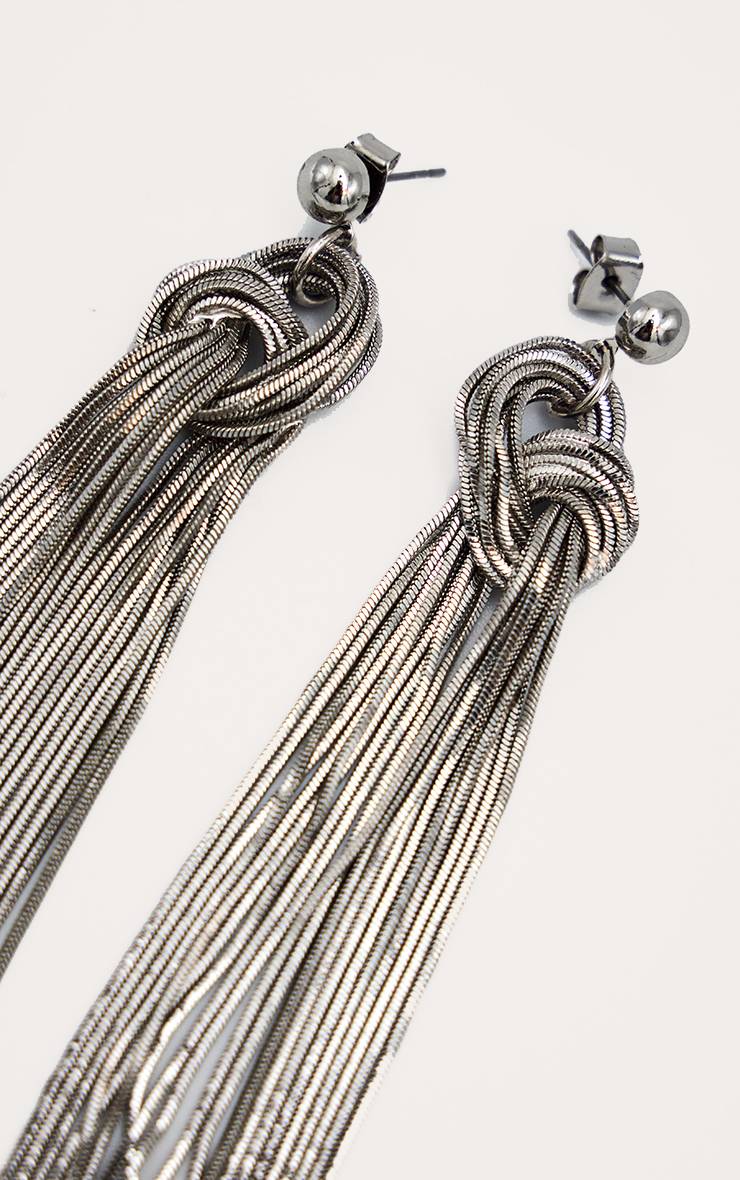 Argenté Boucles D'oreilles Chaînes Cascade À Nœud