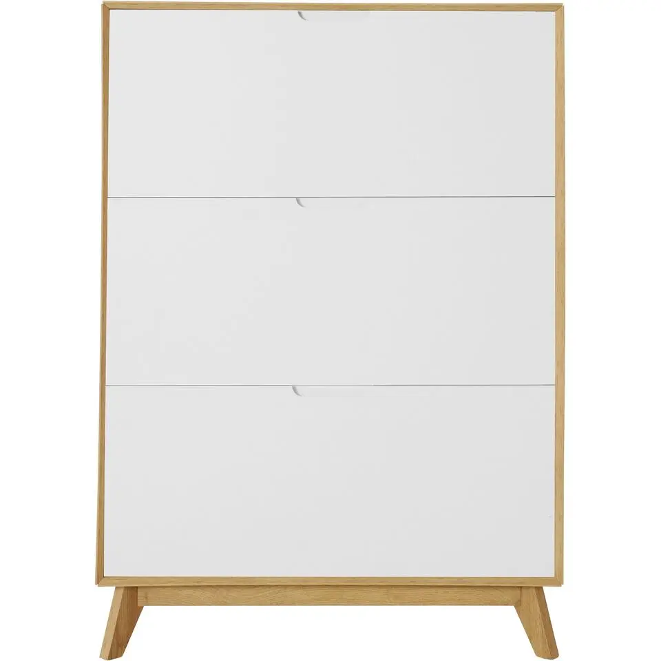 Ezra - Schoenenkast met 3 kleppen in eiken / witte spaanplaat