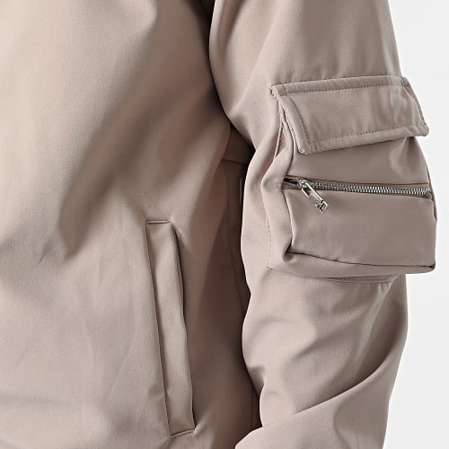 Ensemble Sweat Zippé Capuche Et Pantalon Cargo LL715 Taupe
