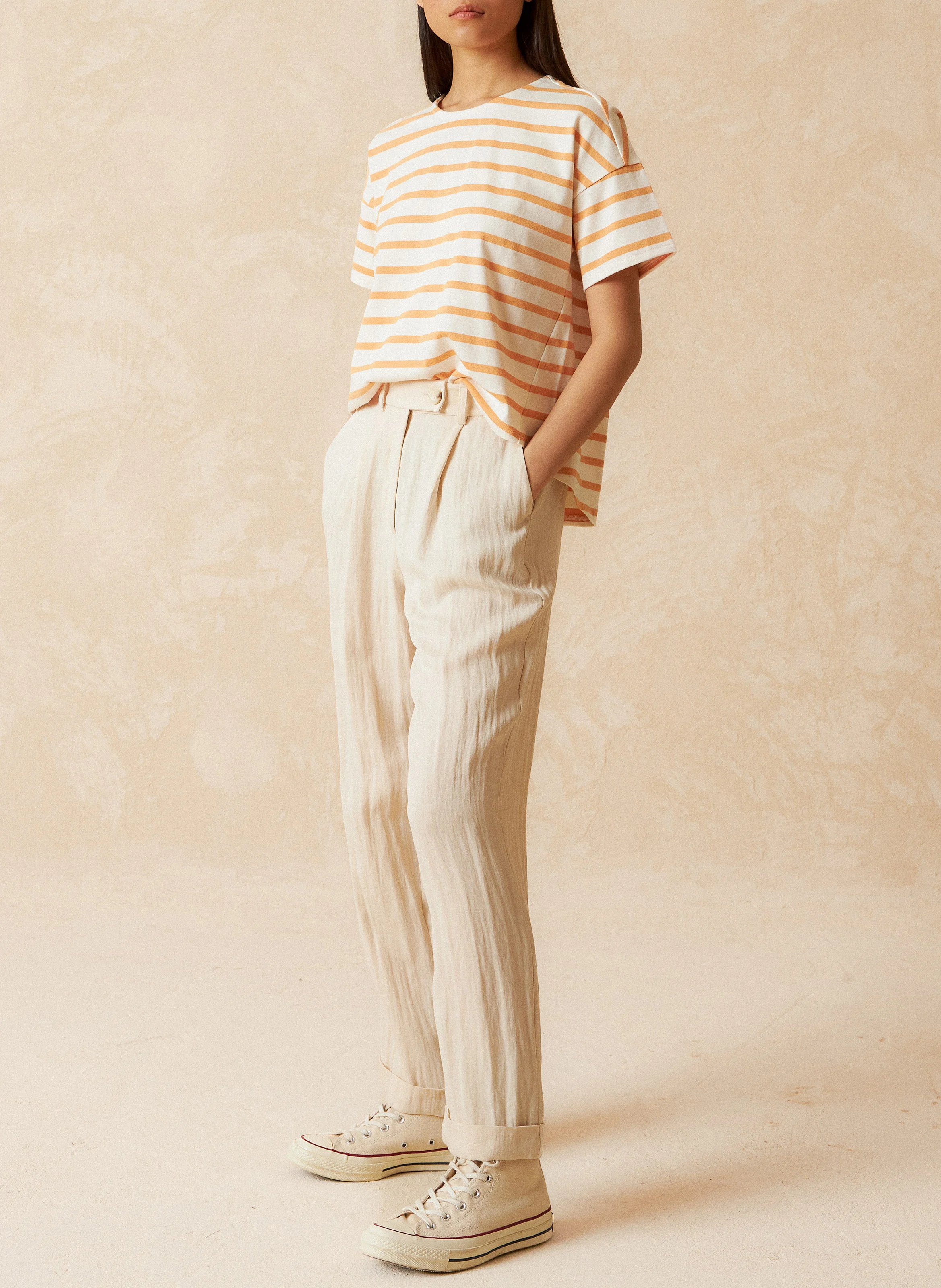 Pantalon droit| Beige