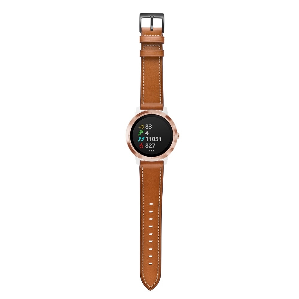 (Gr. M) Garmin Venu / Garmin Venu Sq / Garmin Venu Sq Music Echtleder Ersatz Armband mit Dornschliesse (Gelenkumfang 160-220 mm) - Braun