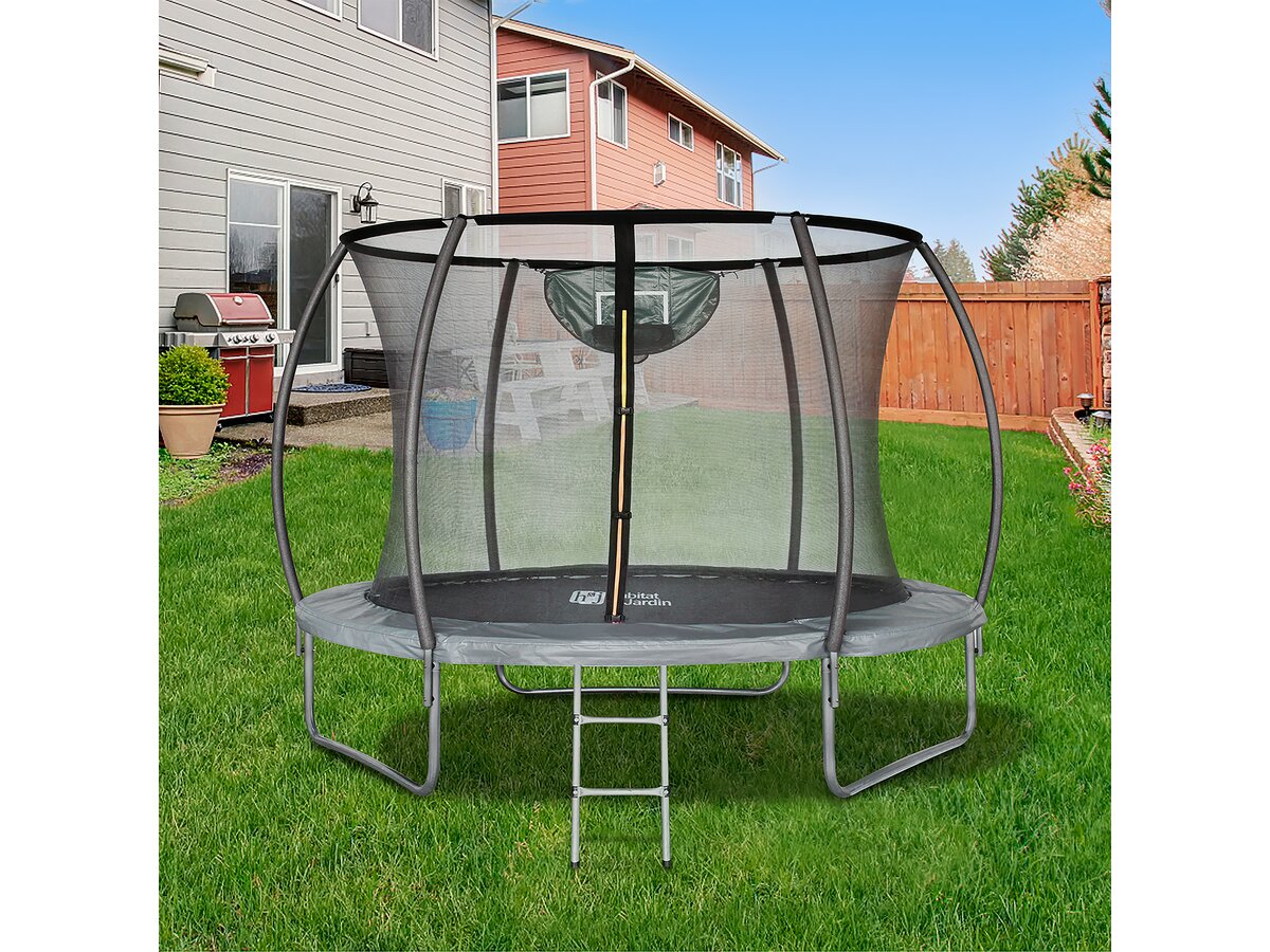 Trampoline avec filet intérieur et panier de basket 