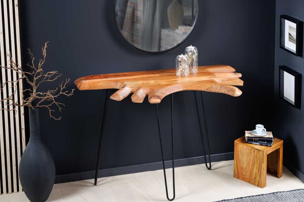 Massivholz Konsolentisch WILD 105cm Akazie natur Hairpin Legs Baumkante
