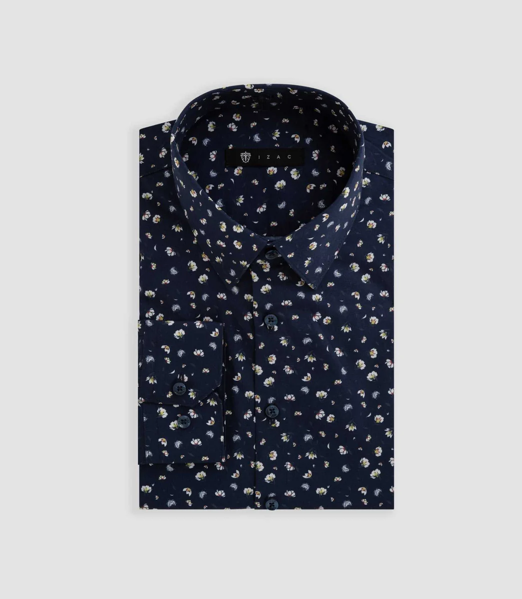 Chemise imprimée florale marine 