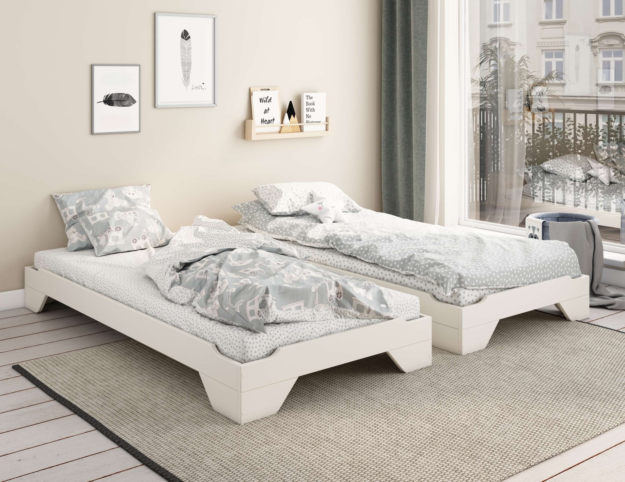 GOODproduct Massivholzbett »Melwine – Stapelbett aus massiver Kiefer, platzsparend & flexibel« 1 Bett, für ein Set bitte 2 Betten bestellen, 2 tlg. Mit Lattenrost, ideal als Gästebett, FSC® zertifiziert, Made in Europe