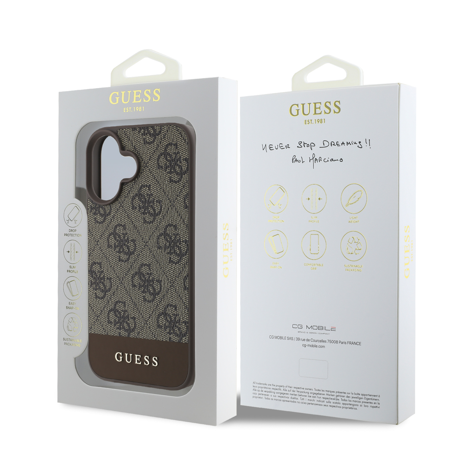 iPhone 16 Leder Hardcase Hülle 4G Bottom Stripe (GUHCP16SG4GLBR) - Braun