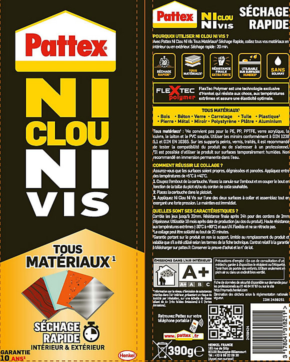Colle Fixation One For All Express Pattex cartouche 390g