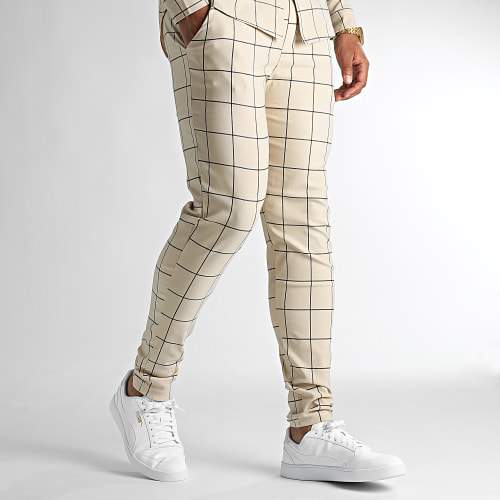 Ensemble Chemise Manches Longues Et Pantalon Carreaux Beige
