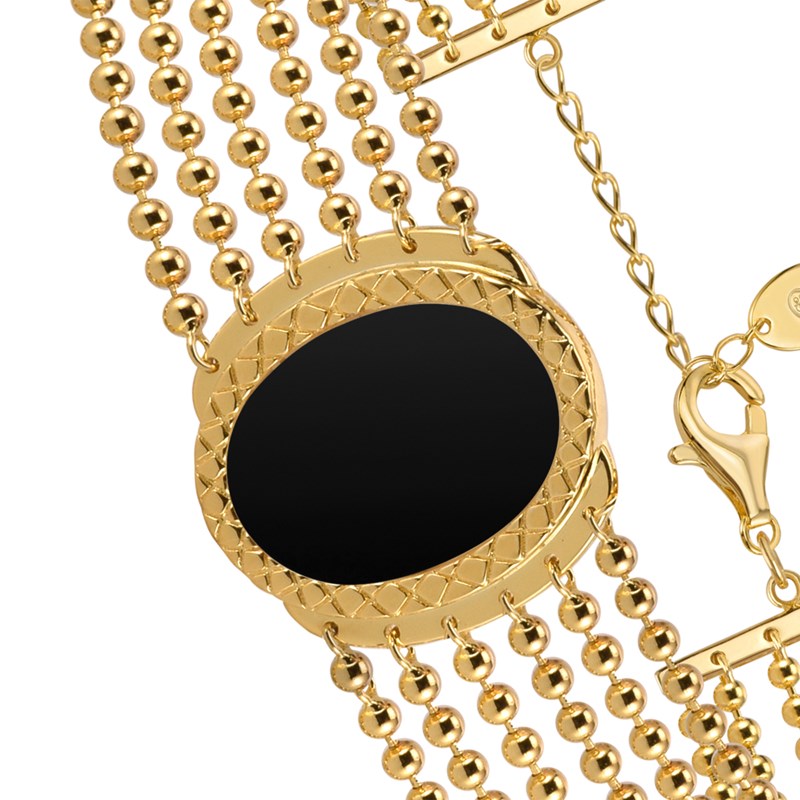 Bracelet Argent Doré Jacky Chaine Boule Pierre Onyx