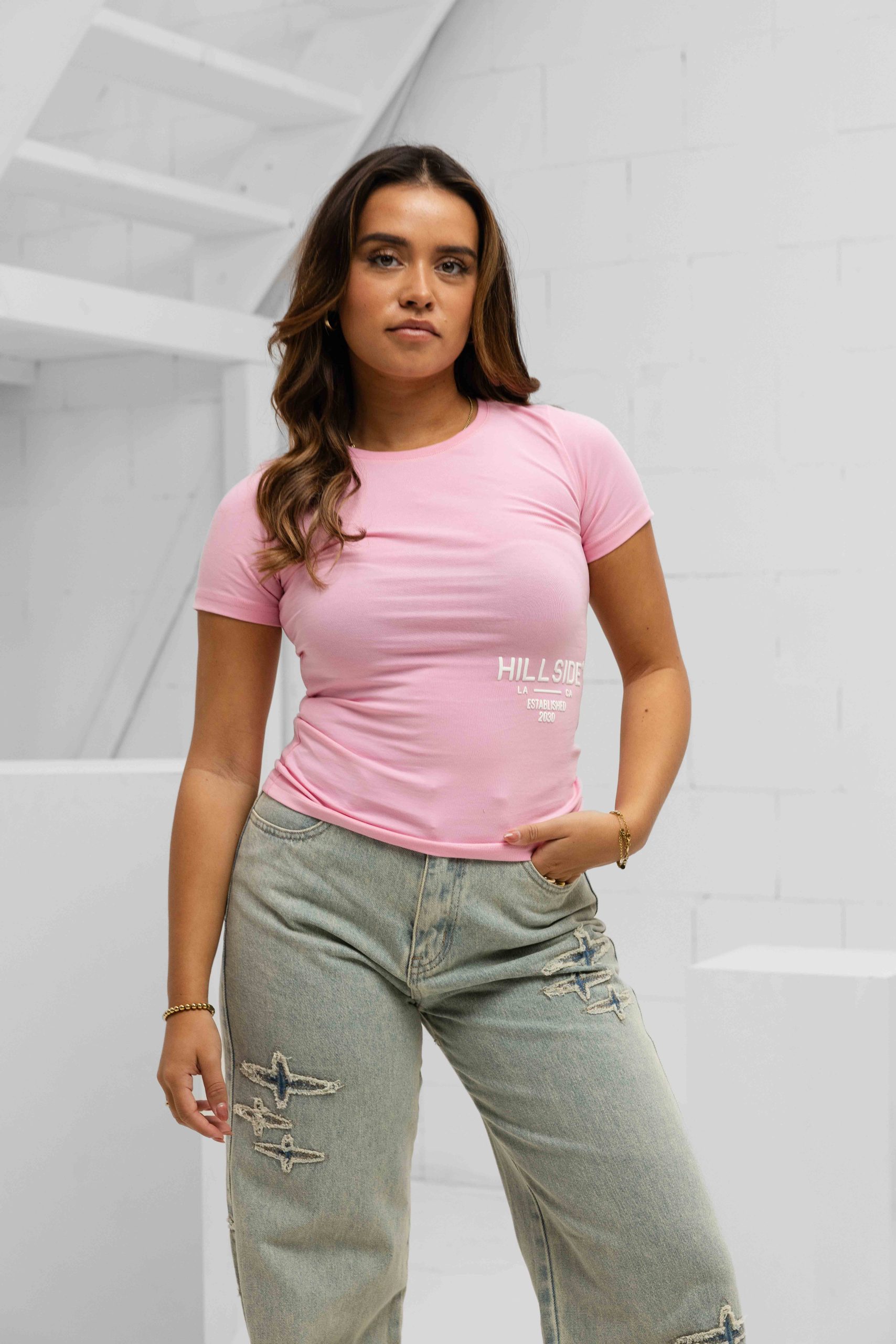 Hillside Stripe T-Shirt Dames Roze