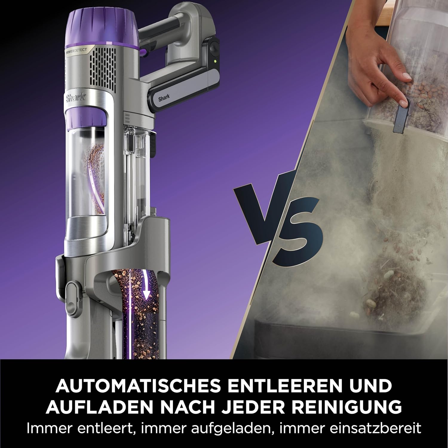 Shark PowerDetect Clean & Empty Akku-Staubsauger für Haustierbesitzer, DuoClean Detect, Reverse Clean, Anti Hair Wrap Plus, Anti Odour, Haustier-, Fugen- & Multi-Oberflächen-Aufsatz, Grau IP3251AMZEUT
