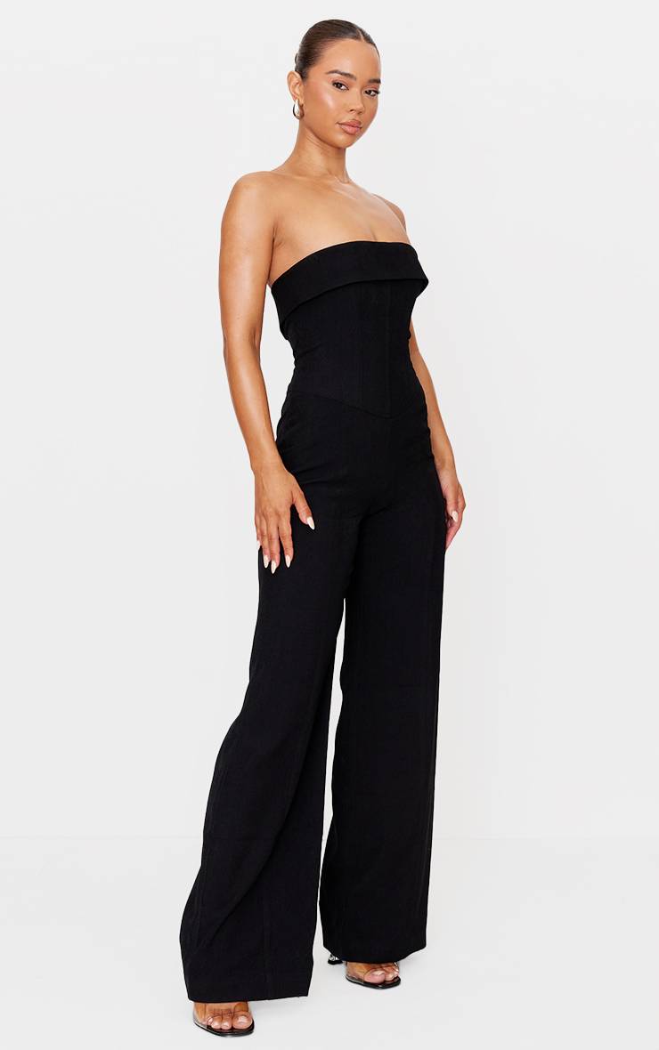 Noir Combinaison-pantalon Jambe Droite À Corset Bandeau Tissé Premium
