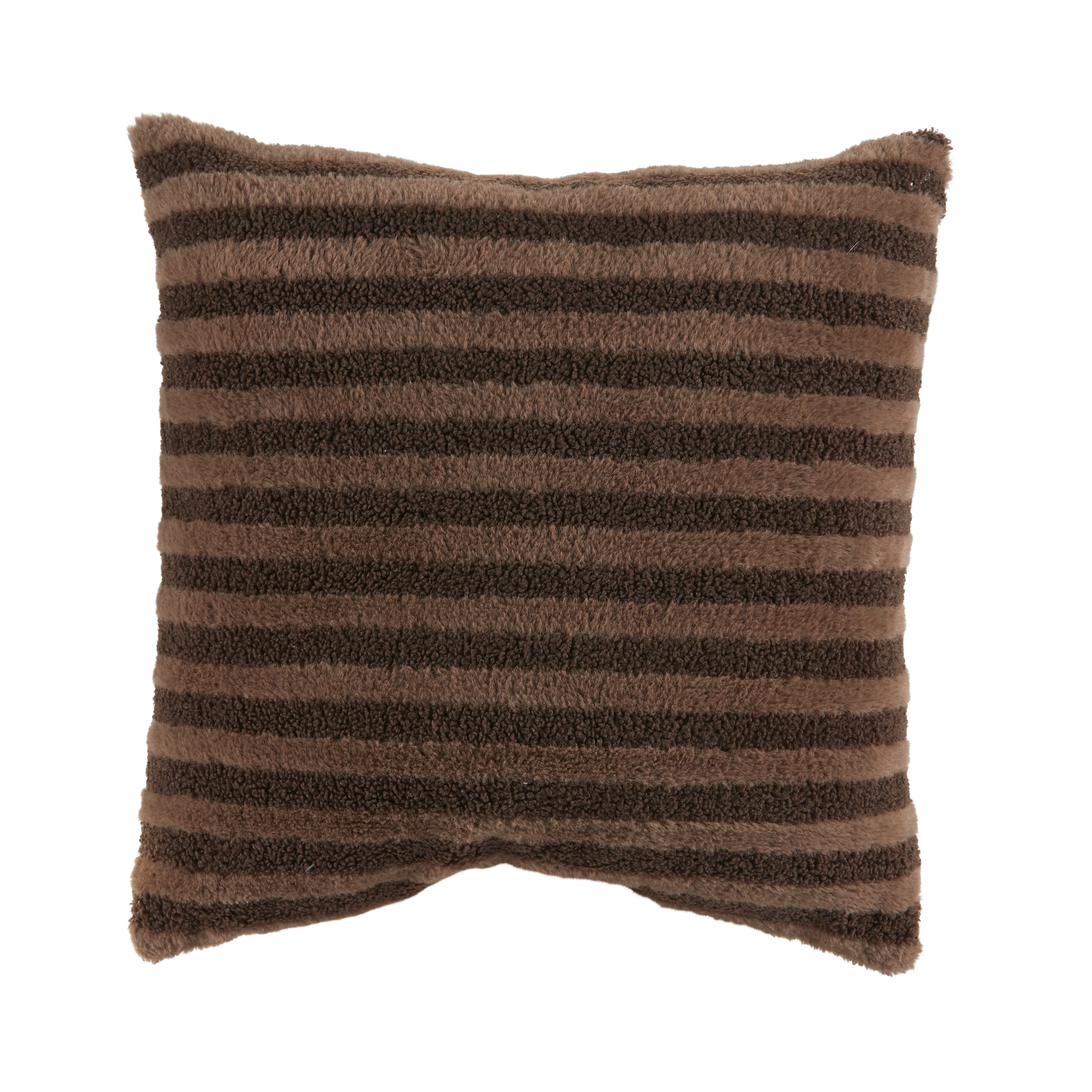 Bahne Interior  Stribet pude i plys, brun - 45 x 45 cm.