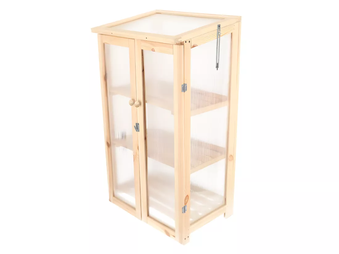 Serre en bois avec portes et toit ouvrant - Beige - L 69,4 x P 54 x H 125,2 cm
