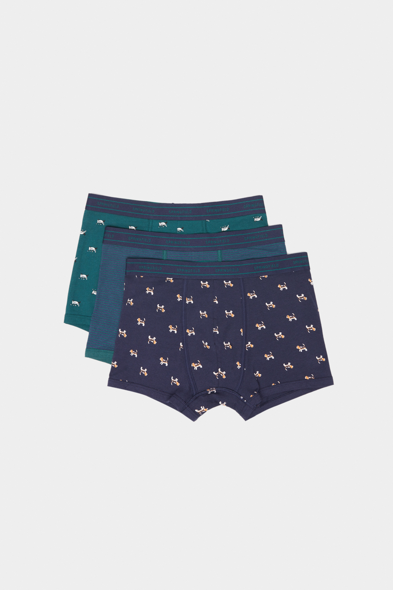 Pacote com 3 cuecas boxer de algodão para cães e gatos.