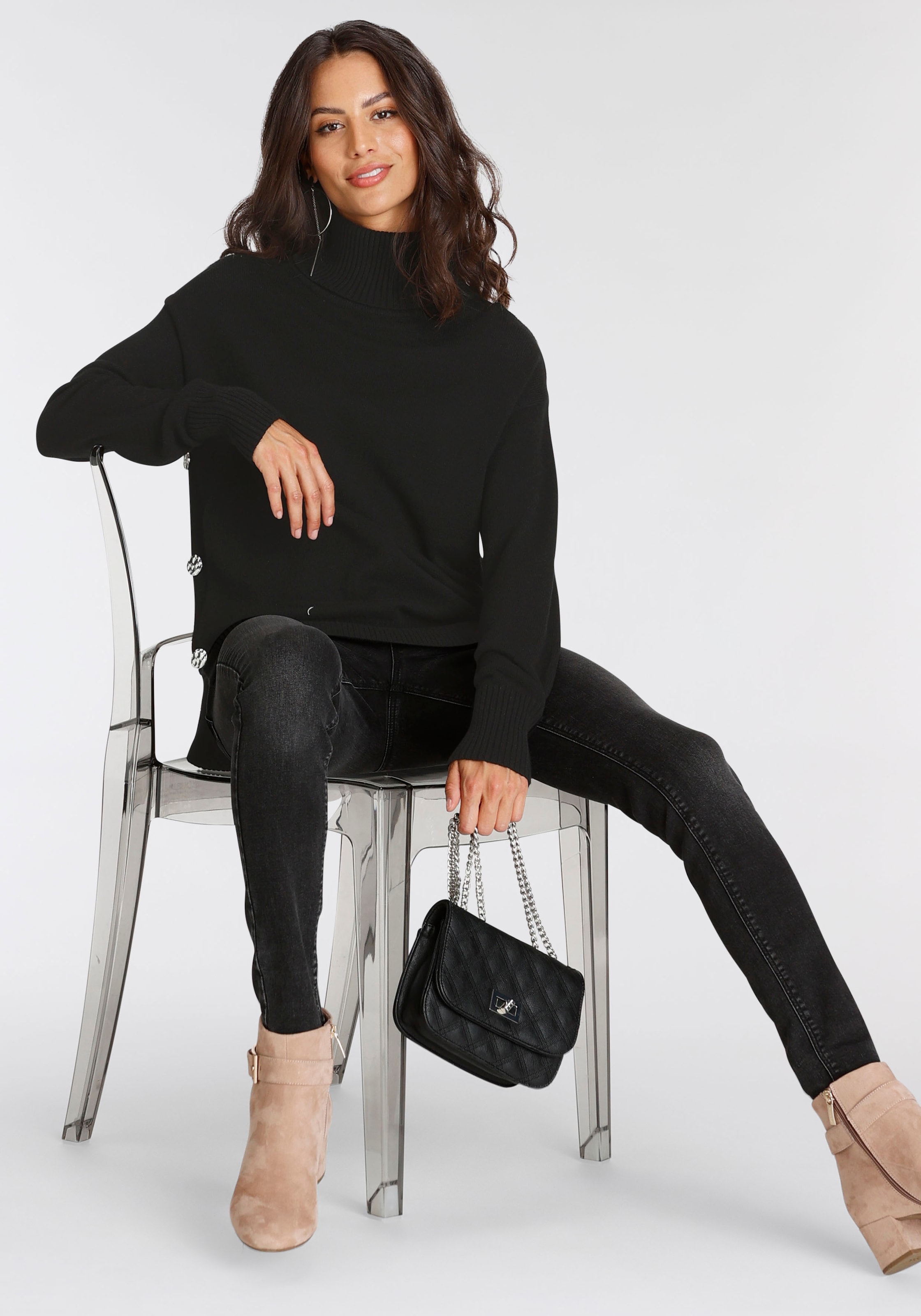Laura Scott Rollkragenpullover , mit seitlichen Knöpfen