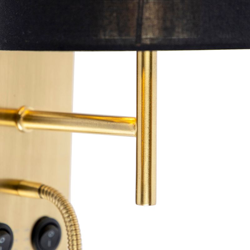 Art Deco wandlamp goud met katoenen zwarte kap - Stacca